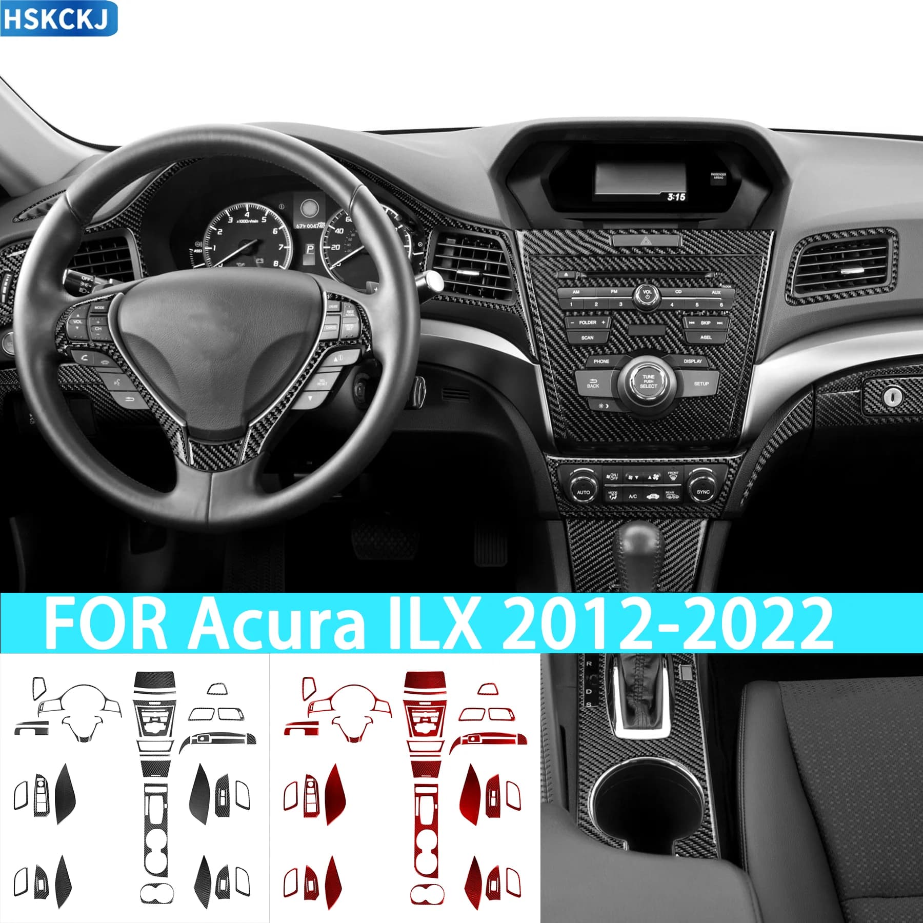 FOR Acura ILX 2012-22 Car Air Outlet Glove Box Door Panel Central Control Set Water Cup Holder Carbon Fiber Accessories Sticker