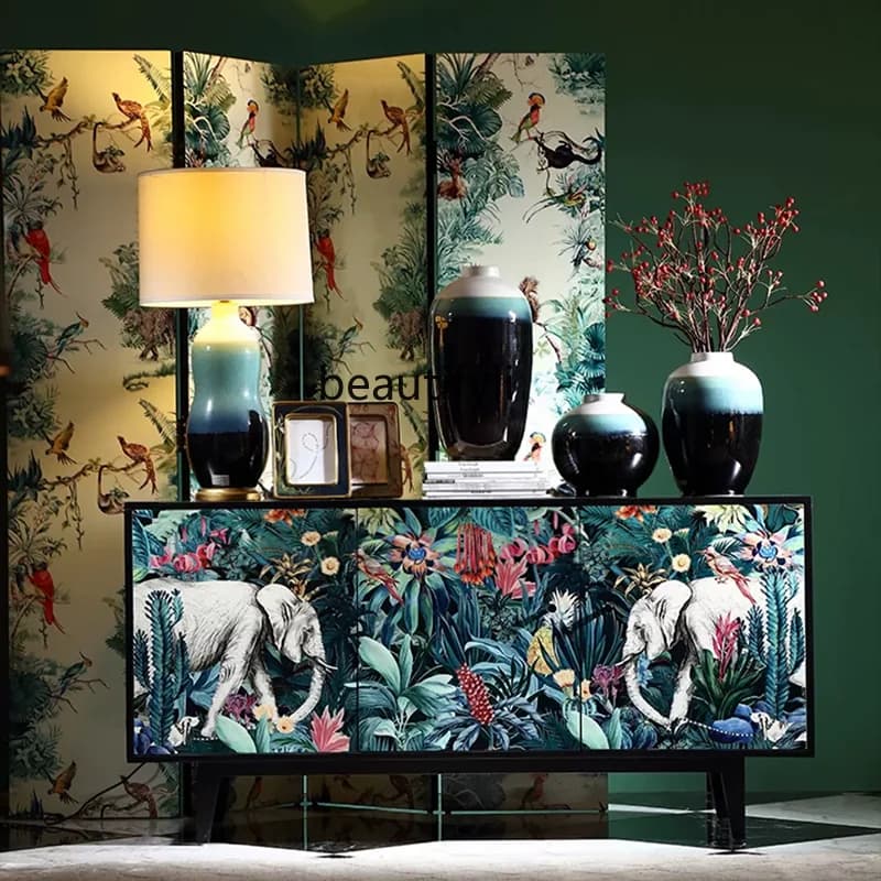 Painted entrance cabinet retro dining side household screen partition decorative art storage high cabinet