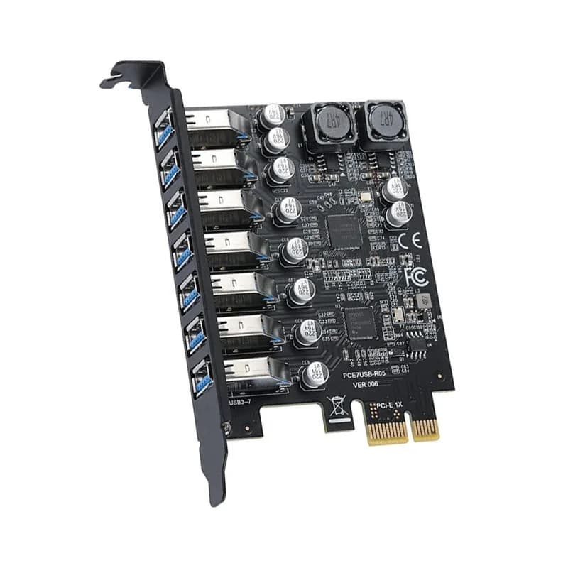 PCI‑E USB3.2 Gen1 7‑Port Expansion Card 5Gbps, RENESAS D720201 3rd Gen Controller for Desktop PC