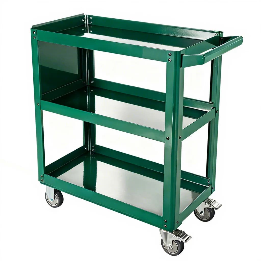 Heavy-Duty 3-Layer Metal Tool Cart Silent Flat Trolley For Warehouse Storage Handling Versatile Tool Cart For Warehouse