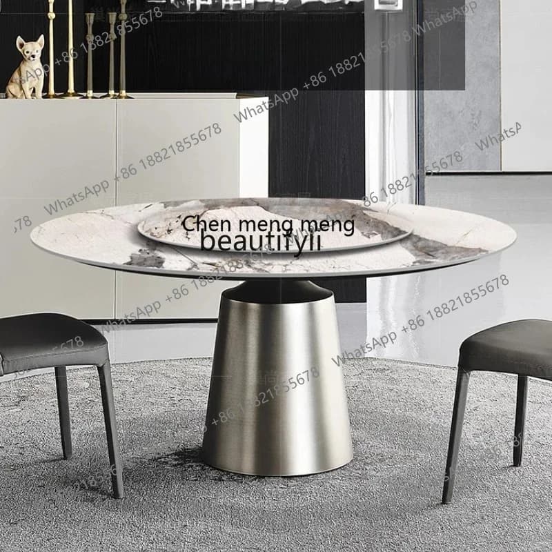 M178 Light luxury rock slab dining table Multifunctional restaurant with turntable Marble dining table