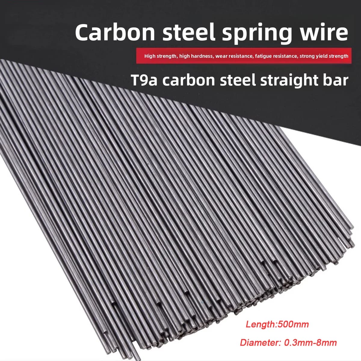 2-20pcs Length 500mm High Strength Carbon Steel Wire T9A Carbon Spring Steel Wire Straight Strip Diameter 0.3mm-8mm