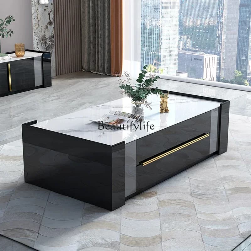 02*Light luxury rock slab coffee table simple modern home high-end sense