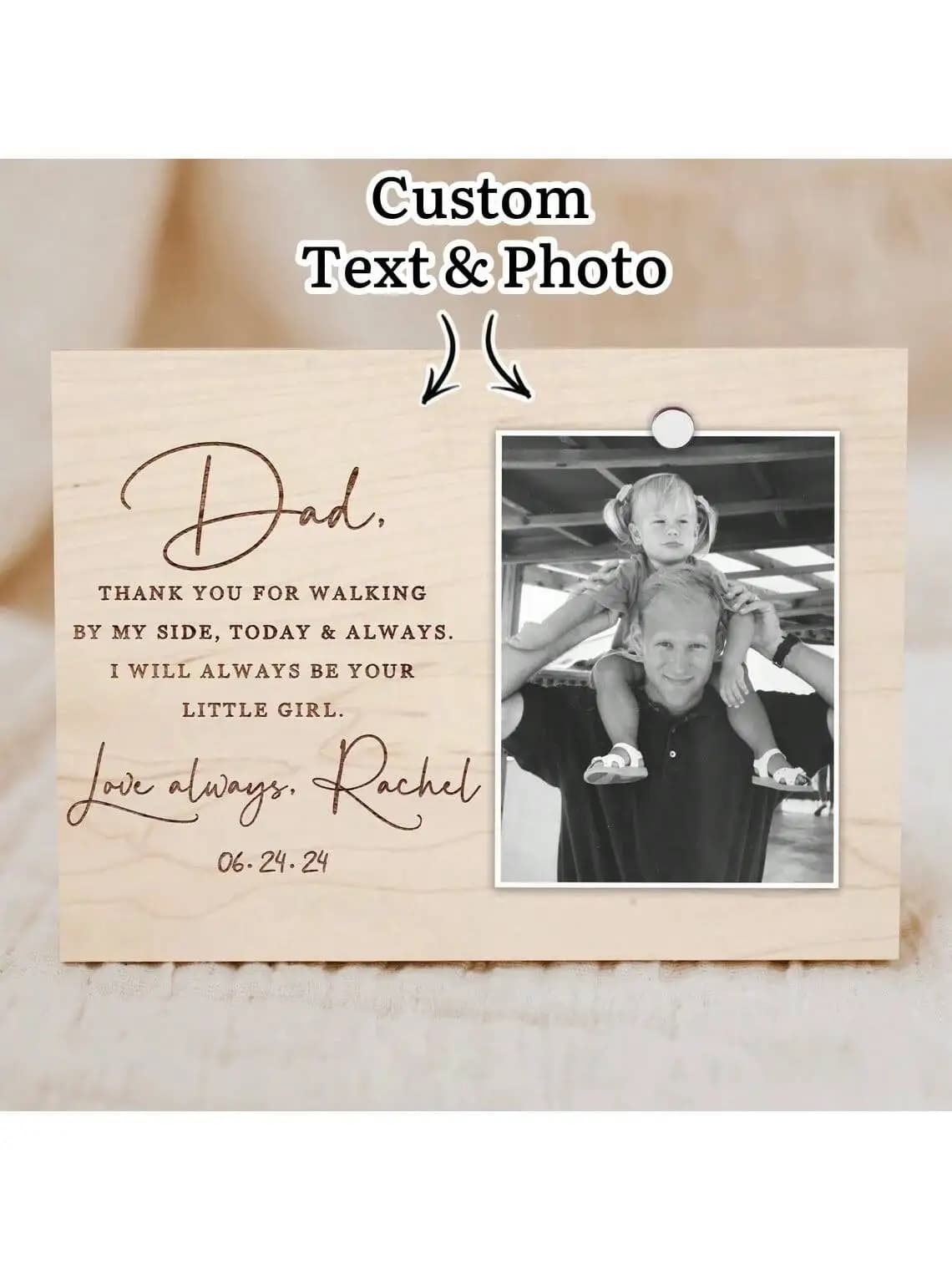 Custom Laser Engraved Photo Frame, Custom Text & Photo Gift, Custom Father's Day Gift,  Godfather Gift from Goddaughter Gods