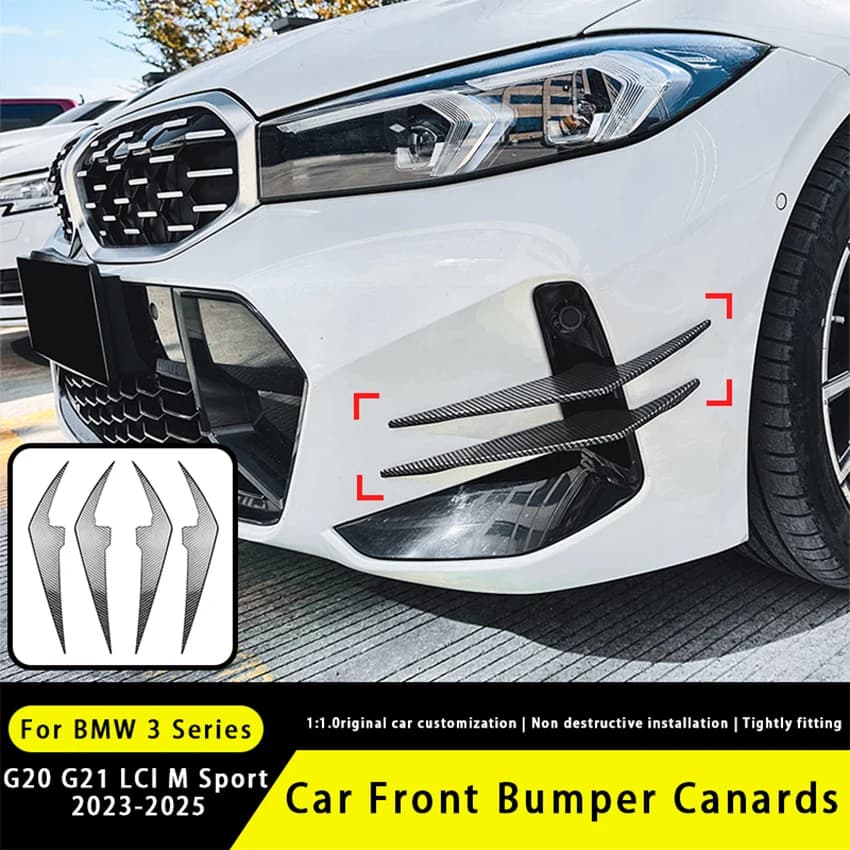 For BMW 3 Series G20 G21 LCI M Sport 2023-2025 Car Front Bumper Canards ABS Front Bumper Side Splitter Air Vent Trim Blade