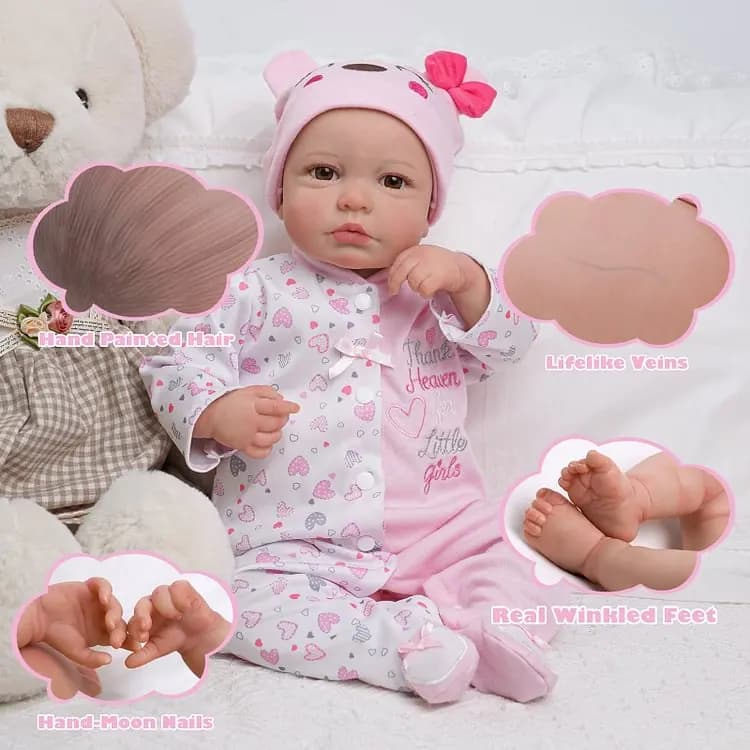 Carina 20'' Lifelike Function Girl Newborn Dolls With Heartbeat and Coos