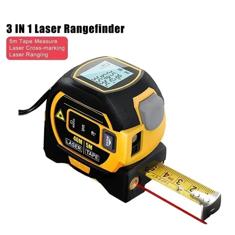 40M/60M Laser Tape Measure 3 in 1 Digital Tape Measure High Precision Laser Rangefinder Steel 5m Tape Measure with Backlight