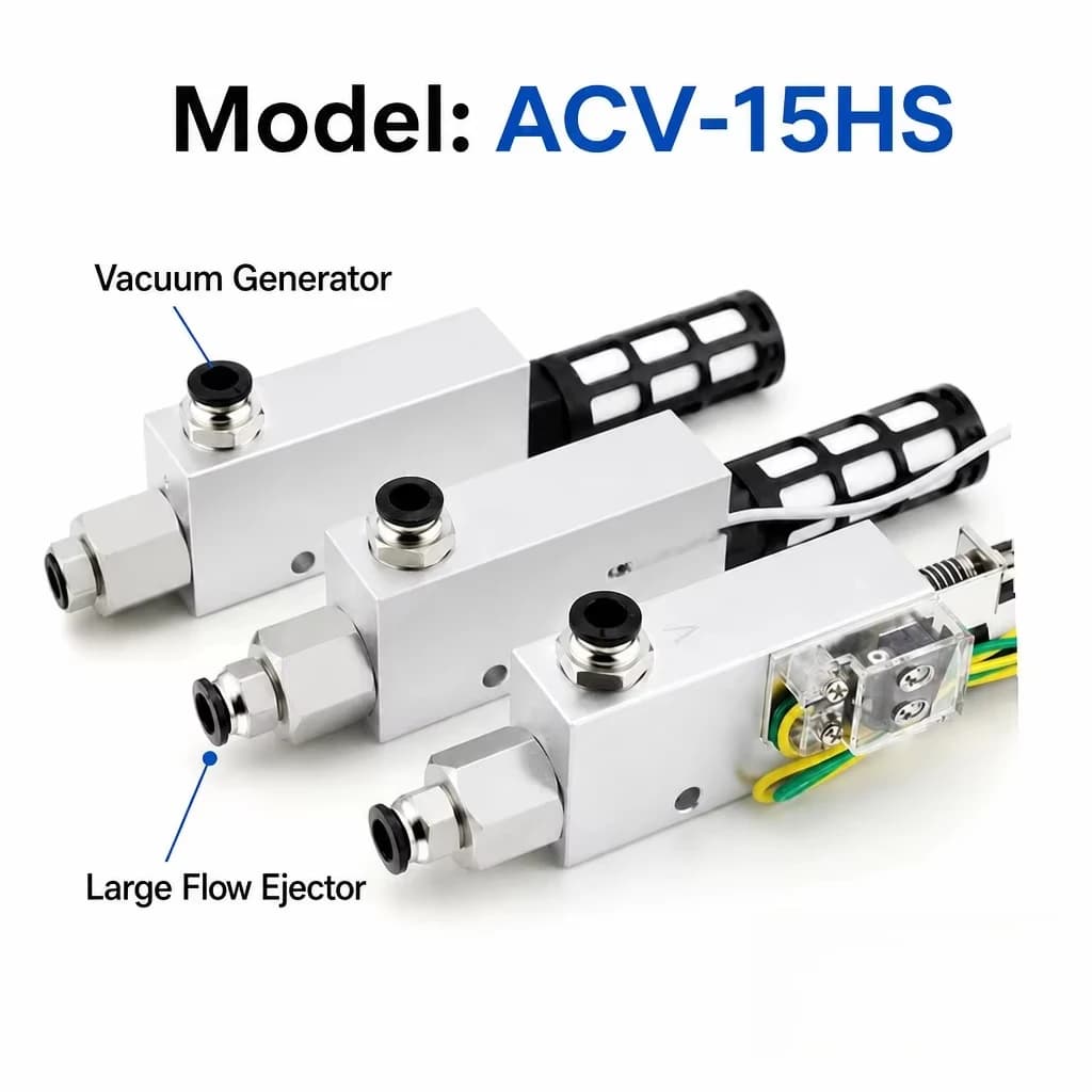 ACV-15HS Pneumatic Vacuum Generator, Large Flow Suction Cup Negative Pressure, for Industrial Automation Handling