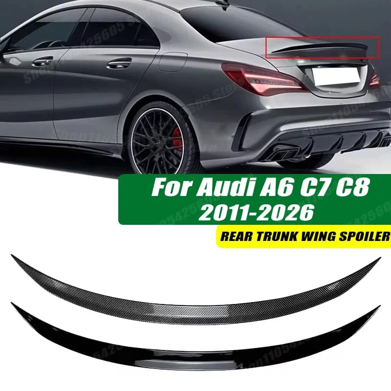 120cm 5D Carbon Look Rear Boot Trunk Spoiler Lip Stick-On Decorative Rear Wing For Audi A6 C7 C8 2011-2026