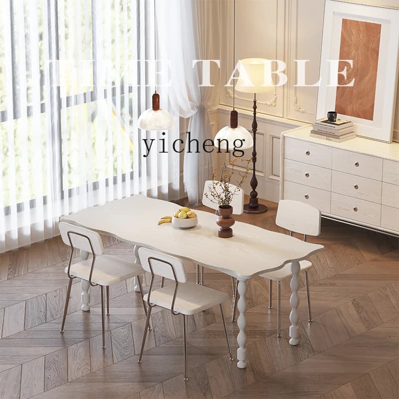 YFY  all solid wood medieval cream style dining table minimalist oval household ins style dining table