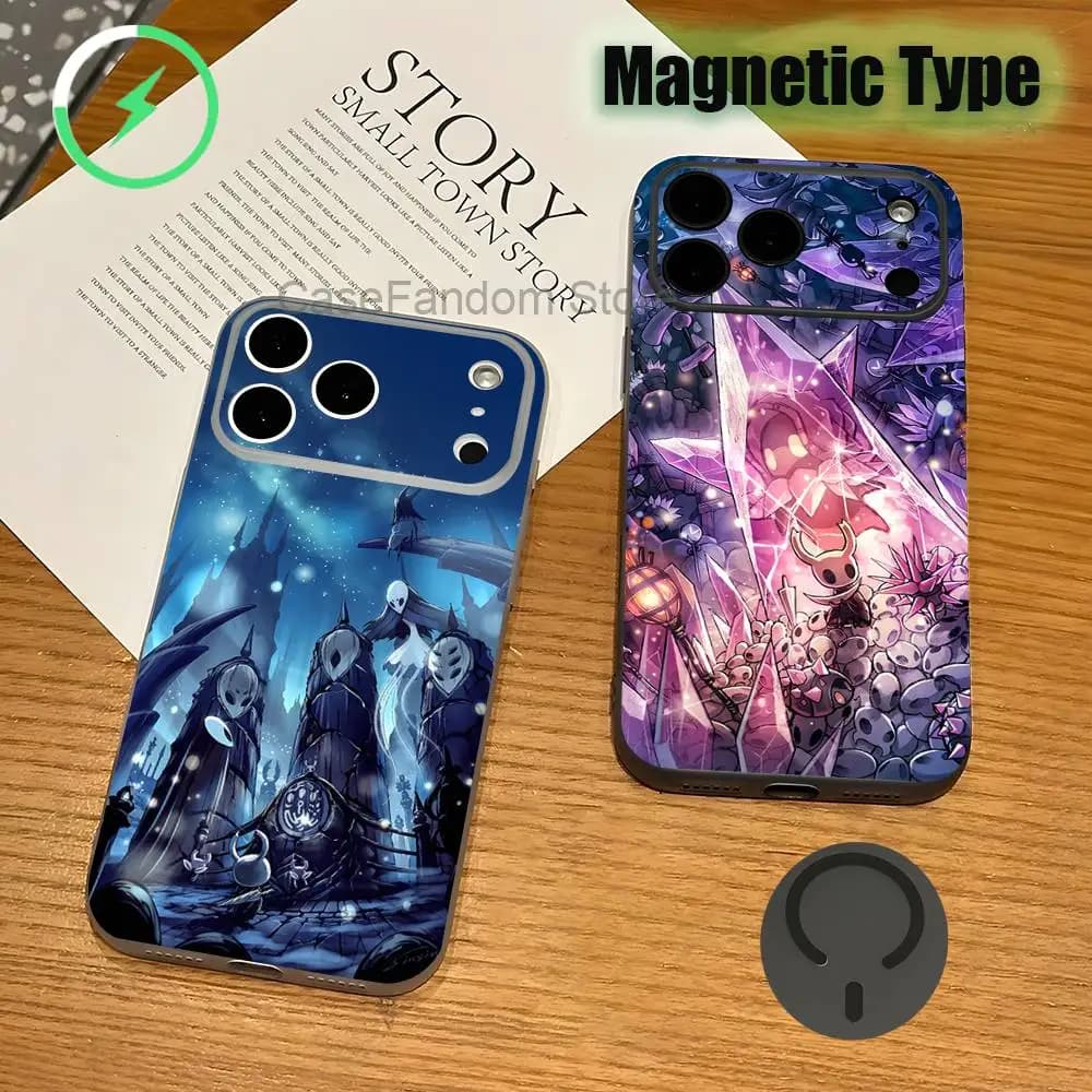 Hot H-Hollow K-Knight Game For iPhone 17,16,15,14,13,12,11,Pro,Max,Plus Magnetic Wireless Charging Transparent gray Phone Case