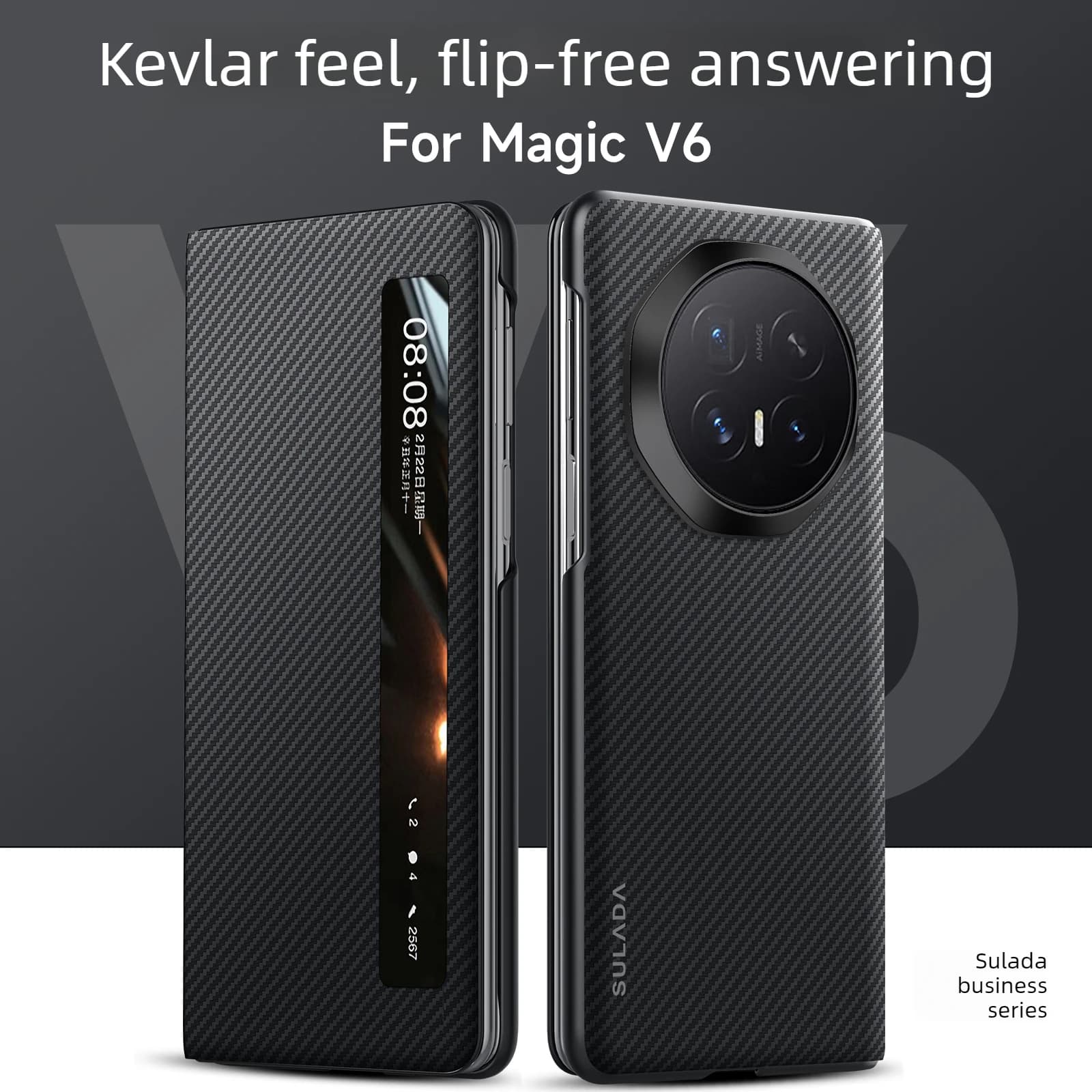 Carbon Fiber 600D Textured Matte Case For Honor Magic V6 5G Magnetic Flip Cover Folding All Inclusive Protection Smart Window