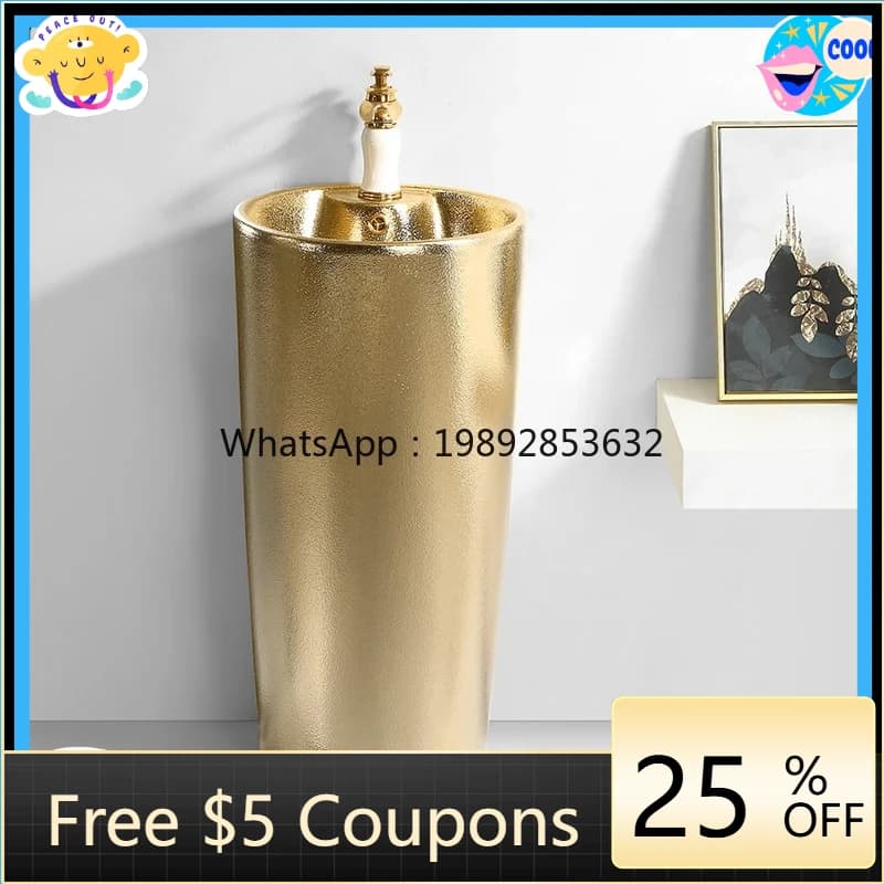 O3-25  column gold light luxury hand washing floor washing tle ceramic washbasin integrated one-piece basin