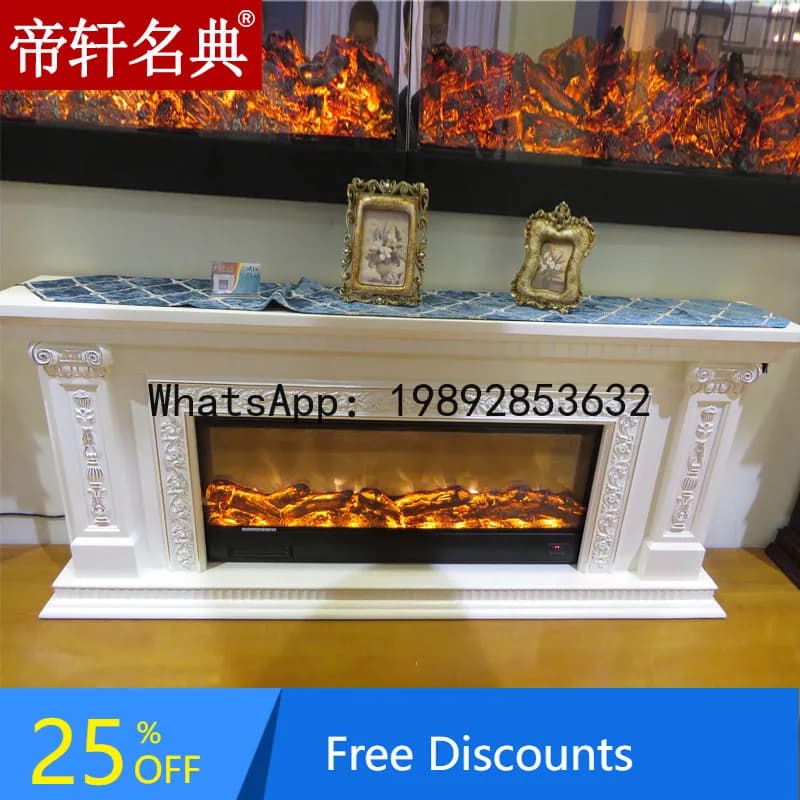 YFY European Style Fireplace Solid Wood American Style Decorative Frame Ivory White Dark Fireplace TV Cabinet