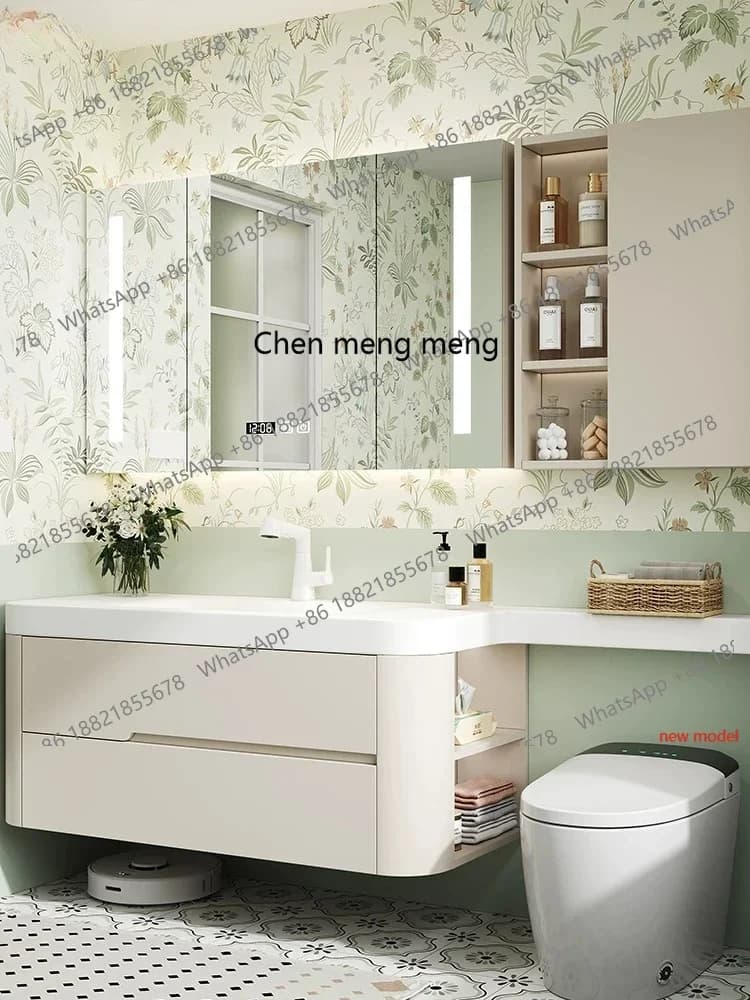N138Light luxury, Corian integrated basin, bathroom cabinet, combined bathroom, washstand customization