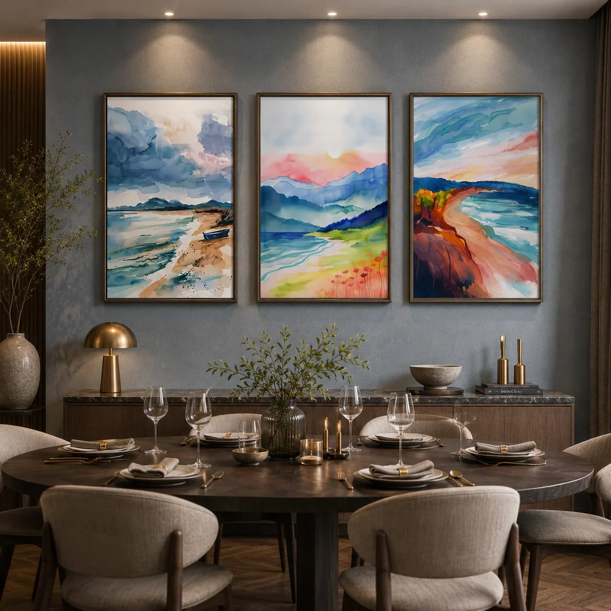 Landscape Wall Art Watercolor Coastal Scenery Canvas Painting Modern Style Poster Prints for Bedroom Living Room Wall Decor