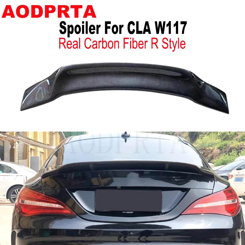 Renntech R Style Spoiler For Mercedes CLA Class W117 C117 CLA200 2013-2019 Rear Boot Trunk Lip Lids Carbon Fiber