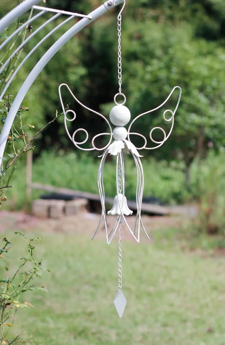 Antique White Blue Iron Big Angel Wind Chime European Home Garden Decor Metal Flower Fairy Hanging Wind Bell Outdoor Decorative