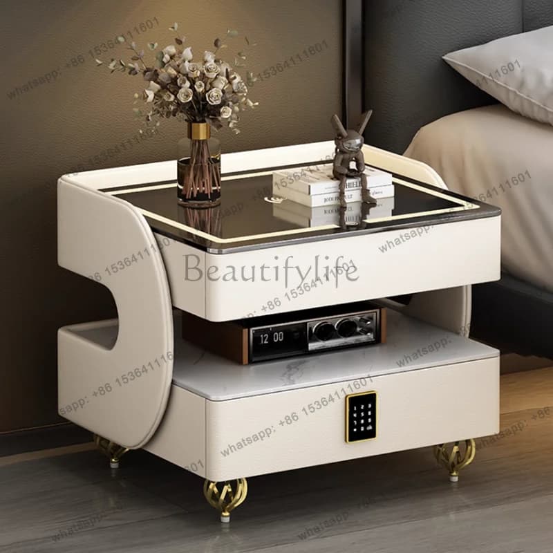 Modern Designer Nightstands With Lock Minimalist Premium Aesthetic Bedside Table Metal Legs Glamour Table De Nuit Furnitures