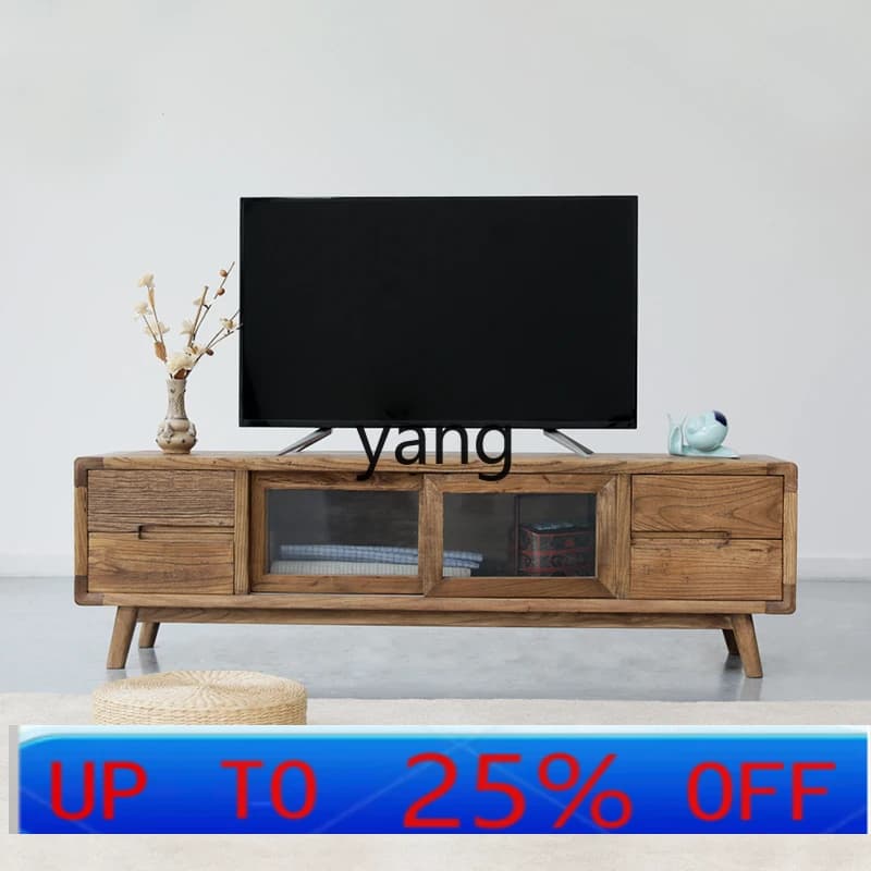 CX Nordic TV Cabinet Living Room Solid Wood Side Cabinet Combination Log High and Low Storage Display Standing Cabinet