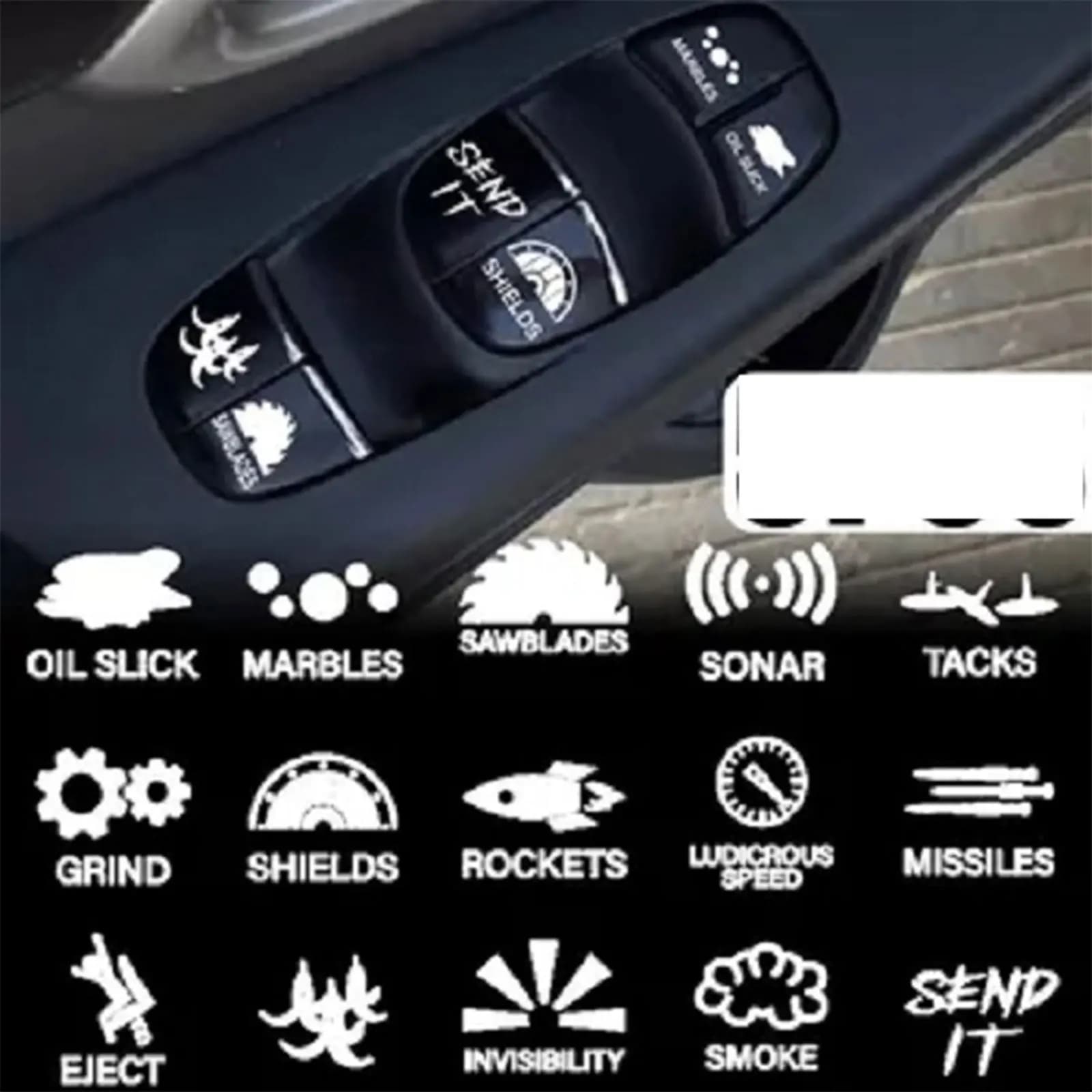 Car Window Button Creative Switch Stickers Lifter Novelty Decals Cars Interior Sticker Decoration Auto Accessories Decal