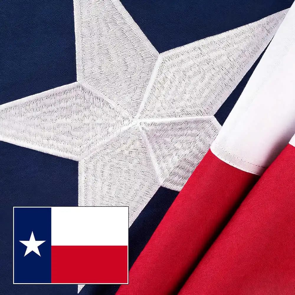 Embroidered Texas State Flag Lone Star 3x5 FT Heavy Duty Sewn Stripes Brass Grommets Outdoor Garden Independence Day Decor