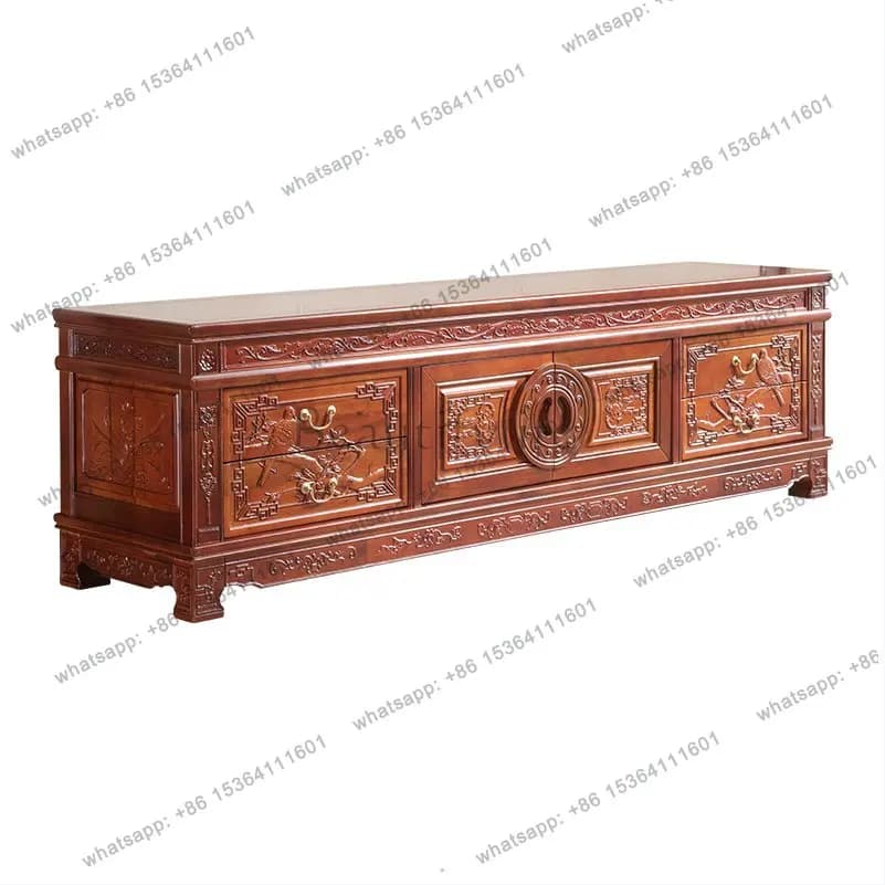 Chinese antique carved camphor log solid wood simple TV cabinet high-end floor cabinet