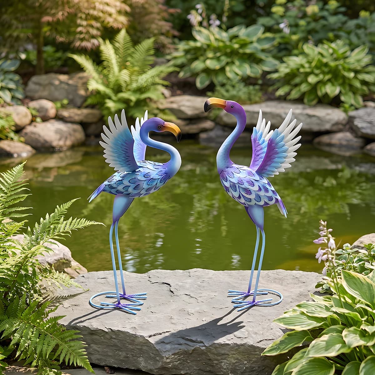 GEEYANG Large Metal Flamingo Sculpture, Garden Statue for Indoor Outdoor Yard Decor, Housewarming Wedding Mother's Day Gift