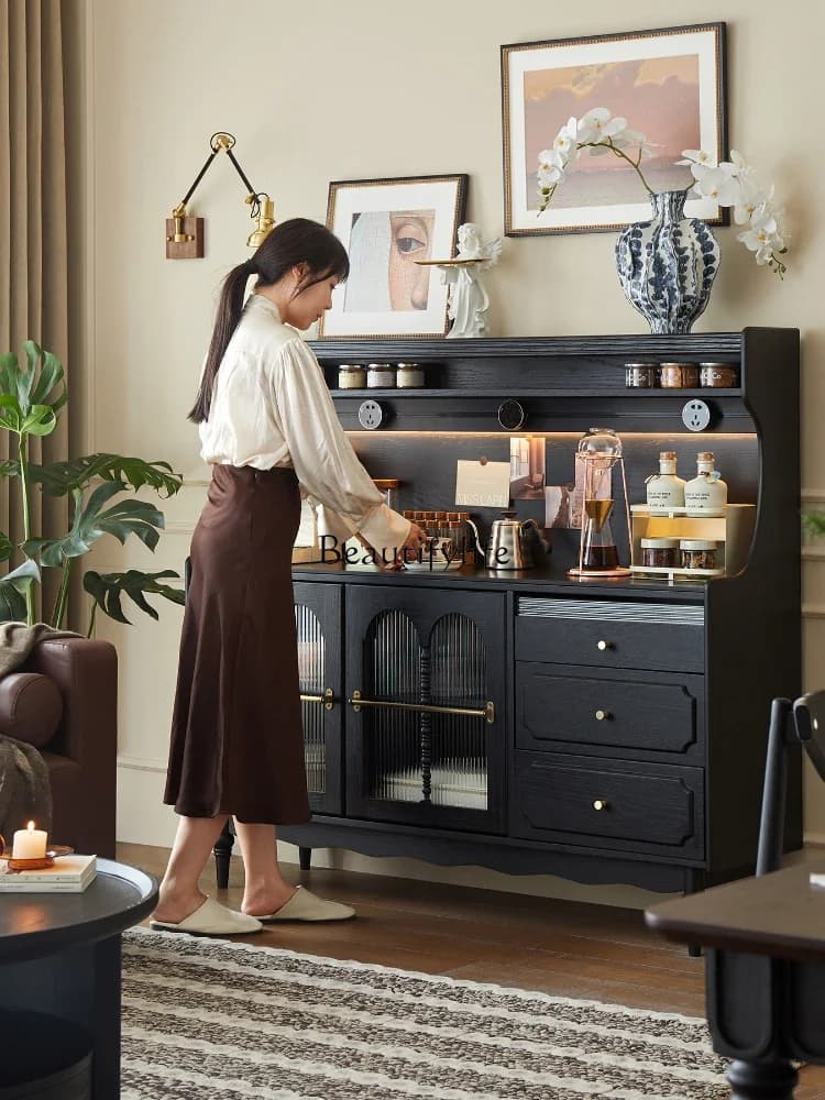 09French retro solid wood dining side cabinet integrated against the wall living room kitchen storage cabinet tea side cabin