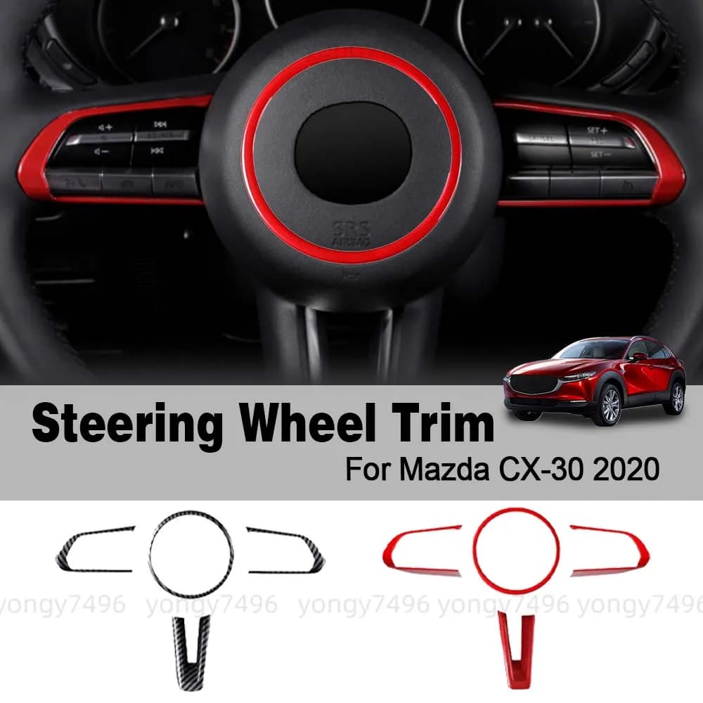 Car Upgrade Steering Wheel Trim For Mazda CX-30 2020 Cars Accessories Decoration Carbon Fiber Silver Red Sequin Interior Trim