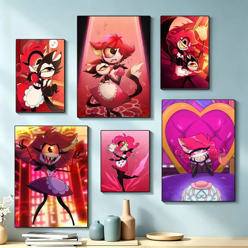 H-Hazbin Hotel Niffty Poster Waterproof Wall Art Sticker For Bar Living Room Vintage Decor High Quality Print Gift