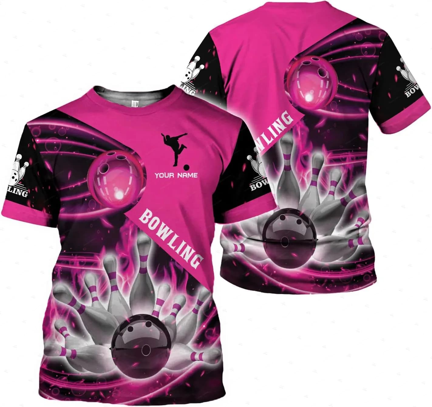 Custom Name Gradient Bowling Flame Graffiti Colorful Vintage Retro 3DPrint Harajuku Summer Casual Unisex Short Sleeve T-Shirts 2