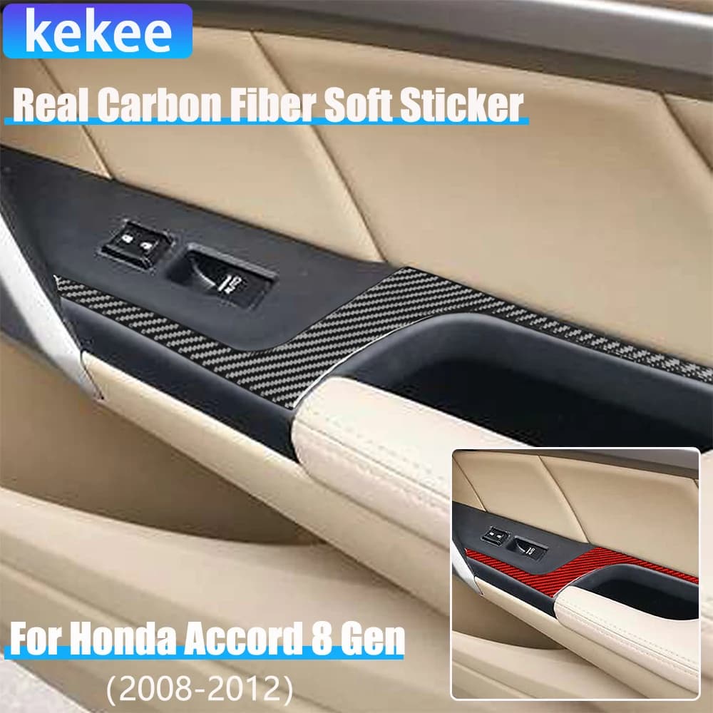Real Carbon Fiber Car Accessories Door Armrest Trim Cover Modified Soft Sticker For Honda Accord 8th Gen 2008 2009 2010 2011 12