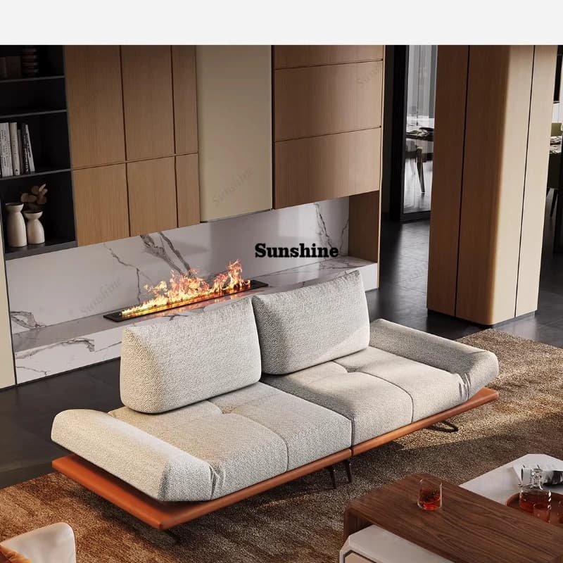 Italian minimalist multi-functional cotton and linen large flat-floor villa living room French retro fabric sofa