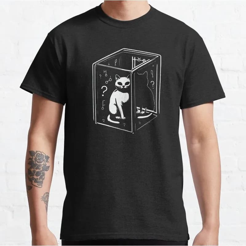 Philosophy Skully Inc Schrodinger's Cat Graphic T-Shirt Short Sleeve Quantum Physics Funny Science Casual Streetwear Unisex Tee