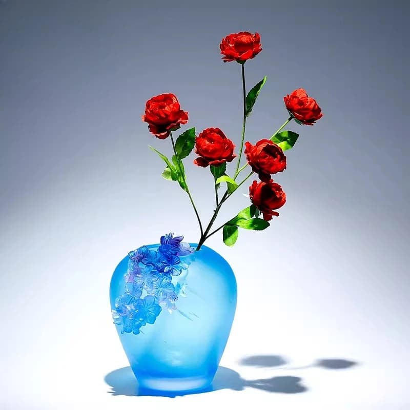 Glazed peach blossom vase ornament, flower arrangement in living room, high-end sense entrance wine cabinet