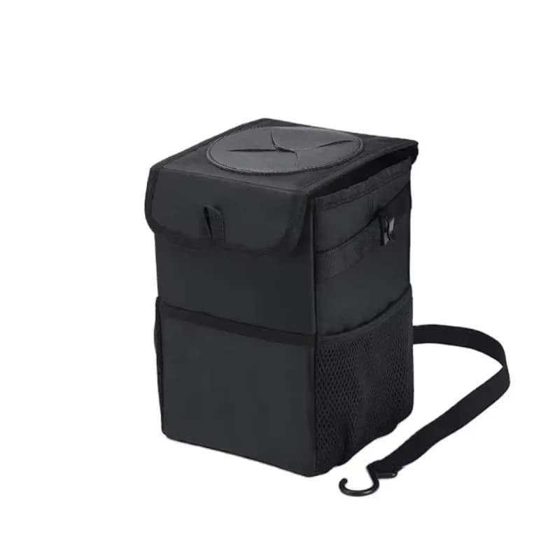 Waterproof car trash can with lid and car storage pocket