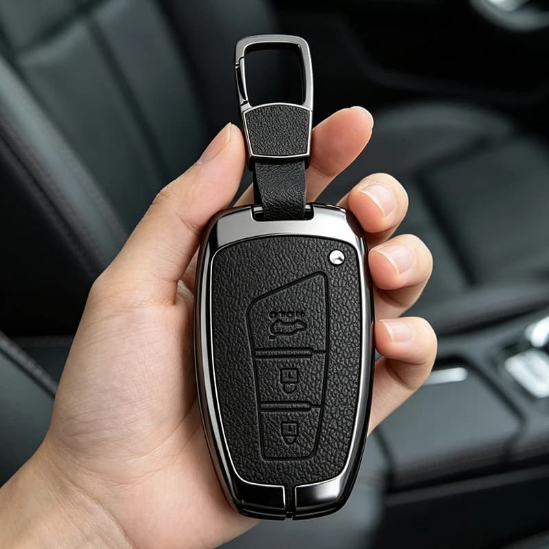 Metal Leather Car Key Case Cover For Hyundai Grandeur HG Sedan Genesis G80 Santa Fe 3DM Grand SantaFe IX45 EQUUS Azera Shell