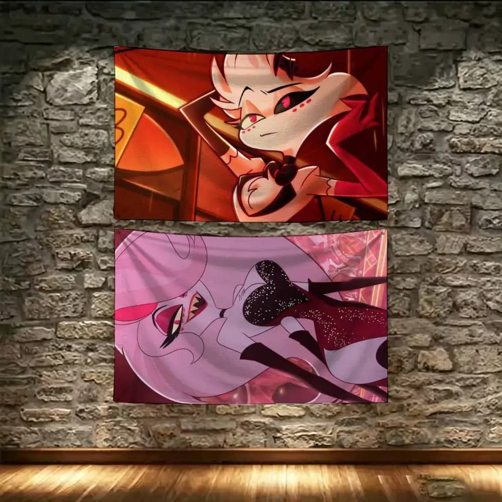A-Angel Dust Hazbin Hotel Room Decoration Wall Tapestry Hanging Aesthetic Bedrooms Advertising Banner