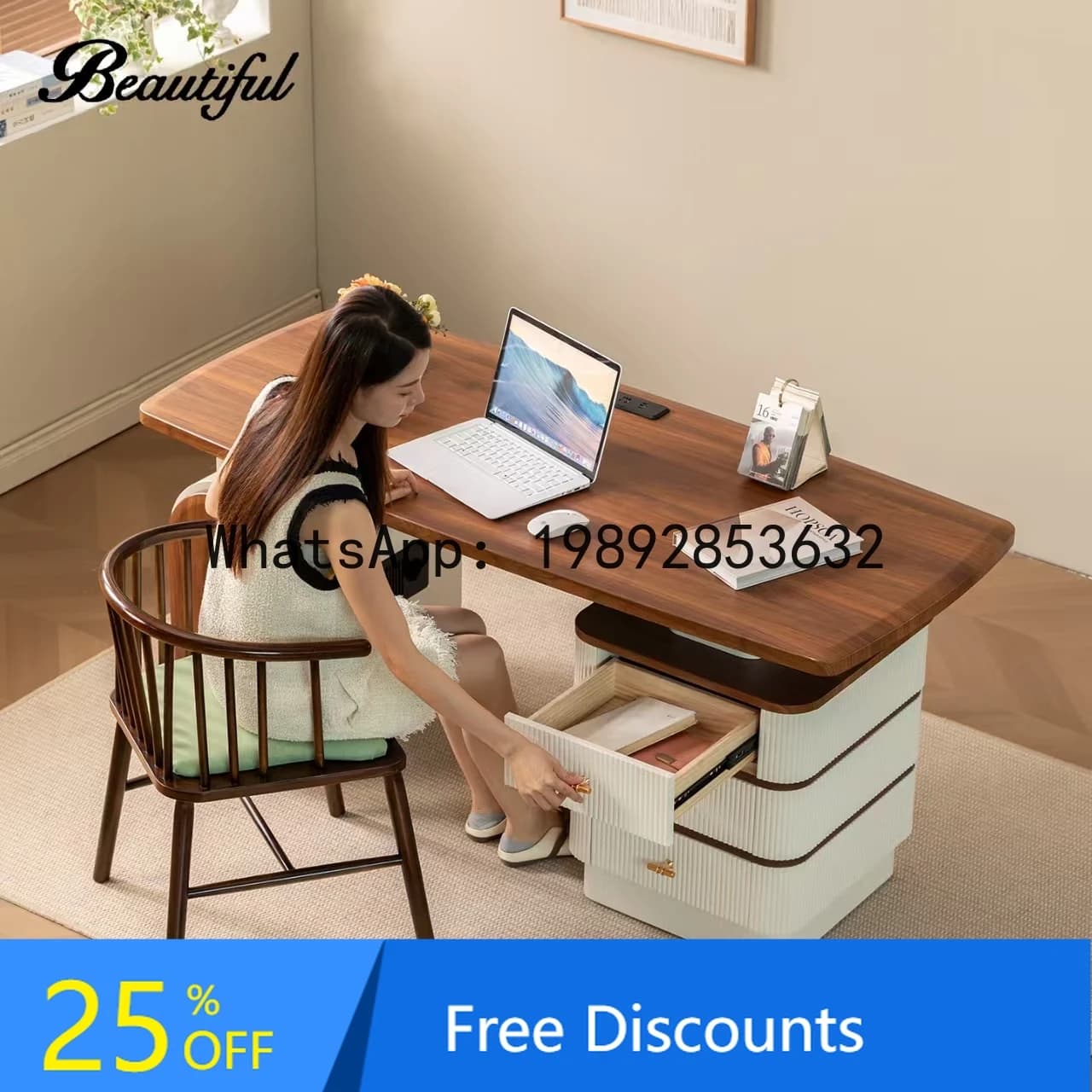 LYY Vintage Style Computer Desk Home Office Minimalist Italian Style Executive Desk