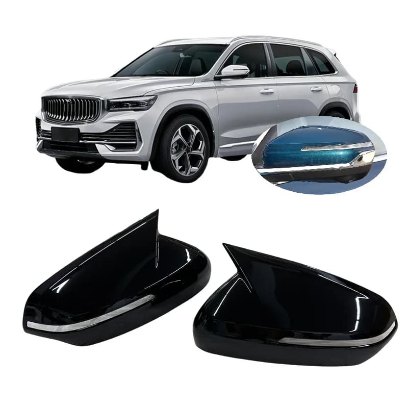Horn Style Gloss Black Rearview Side Mirror Stick-on Cap for Geely Manjaro 2023 2024 2025