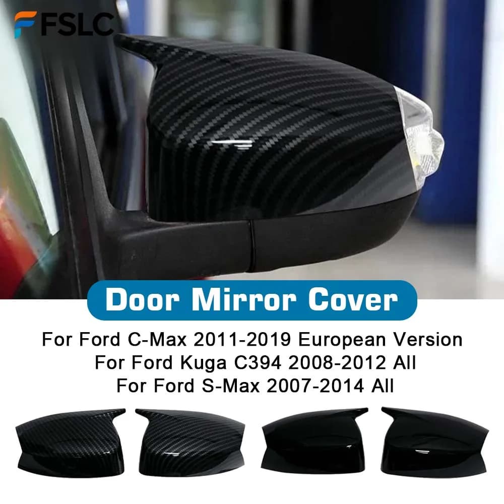 Door Mirror Cover For Ford S-MAX 2006-2015 C-MAX 2011-2015 KUGA ESCAPE 2008 Carbon Fiber Glossy Black Car Rearview Accessories