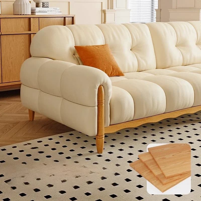 Cream Log Puff Sofa Cloud Marshmallow Straight Row Solid Wood Leather SofaD21