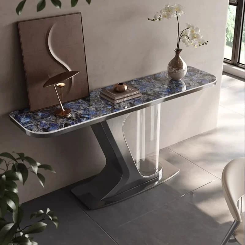 Minimalist Entrance Table Against The Wall Living Room Stainless Steel Marble End View Table Rock Slab CaseN20