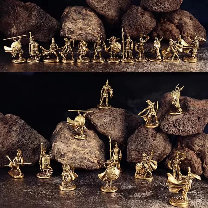 12pcs Set Retro Brass/cupronickel Spartan Warrior Statue Collectible Roman Soldier Figurine Home Office Decor Ornament