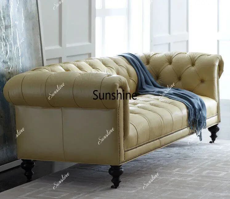 European neoclassical three-person sofa, villa microfiber leather living room furniture