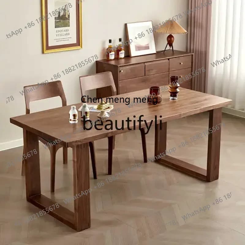 32North American black walnut solid wood rectangular home, Nordic retro log style dining table