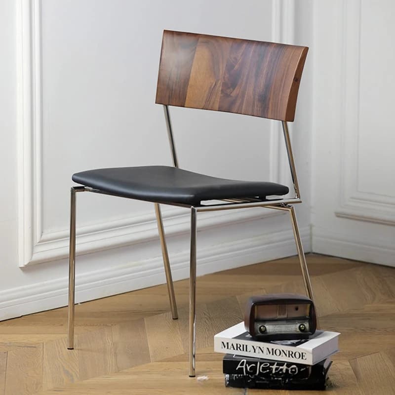 Modern Solid Wood Chair Mid Century Dining Chair with Stainless Steel Accents Trending Designer Chair for Bistro/Home Furniture