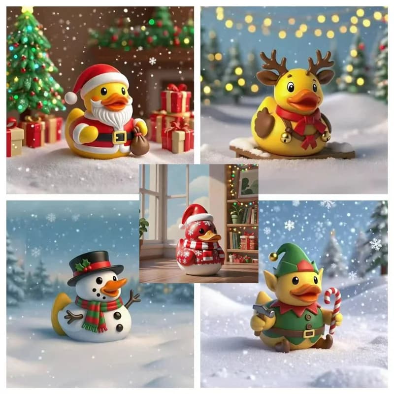 1PCS Christmas Resin Duck Figurine Car Dashboard Desk Ornament Novelty Creative Duck Home Office Christmas Party Gift Decor
