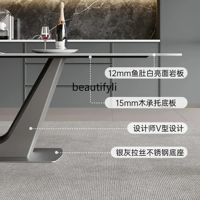 Q181 lSlate dining table Italian dining room living room  table rectangular stainless steel  table and chair combination